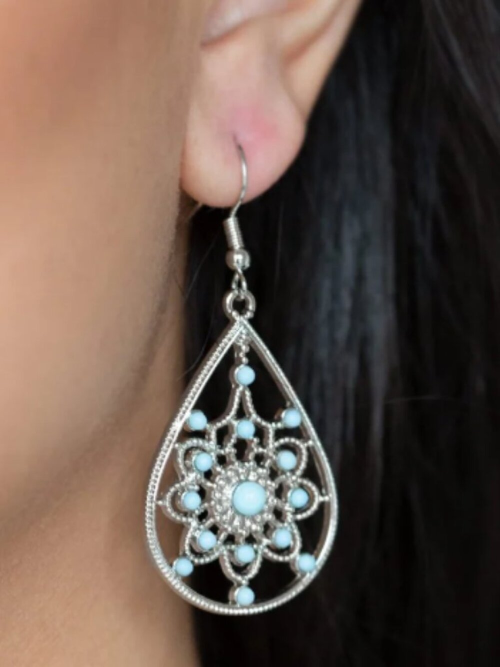 A Flair for Fabulous - Paparazzi Teardrop Light Blue Embellishments Earrings